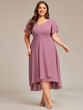 Load image into Gallery viewer, Color=Orchid | V-Neck High Low CHiffon Ruffles Wholesale Evening Dresses-Orchid 4