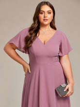 Load image into Gallery viewer, Color=Orchid | V-Neck High Low CHiffon Ruffles Wholesale Evening Dresses-Orchid 5