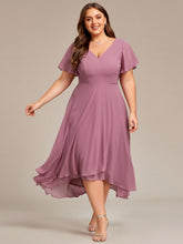 Load image into Gallery viewer, Color=Orchid | V-Neck High Low CHiffon Ruffles Wholesale Evening Dresses-Orchid 1