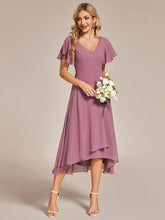 Load image into Gallery viewer, Color=Orchid | V-Neck High Low CHiffon Ruffles Wholesale Evening Dresses-Orchid 3