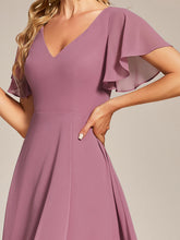 Load image into Gallery viewer, Color=Orchid | V-Neck High Low CHiffon Ruffles Wholesale Evening Dresses-Orchid 5
