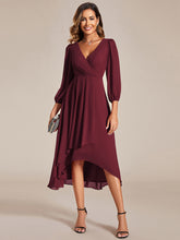 Load image into Gallery viewer, Color=Burgundy | Long Sleeves Pleated Ruffles Chiffon Wholesale Wedding Guest Dresses-Burgundy 4
