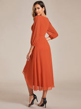 Load image into Gallery viewer, Long Sleeves Pleated Ruffles Chiffon Wholesale Wedding Guest#Color_Burnt Orange