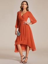 Load image into Gallery viewer, Long Sleeves Pleated Ruffles Chiffon Wholesale Wedding Guest#Color_Burnt Orange