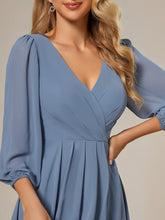 Load image into Gallery viewer, Color=Dusty Navy | Long Sleeves Pleated Ruffles Chiffon Wholesale Wedding Guest Dresses-Dusty Navy 17