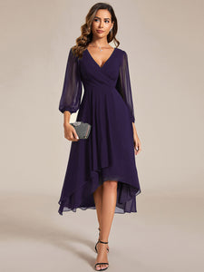 Color=Dark Purple | Long Sleeves Pleated Ruffles Chiffon Wholesale Wedding Guest Dresses-Dark Purple 25