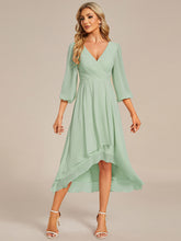 Load image into Gallery viewer, Color=Mint Green | Long Sleeves Pleated Ruffles Chiffon Wholesale Wedding Guest Dresses-Mint Green