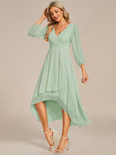 Load image into Gallery viewer, Color=Mint Green | Long Sleeves Pleated Ruffles Chiffon Wholesale Wedding Guest Dresses-Mint Green