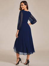 Load image into Gallery viewer, Long Sleeves Pleated Ruffles Chiffon Wholesale Wedding Guest#Color_Navy Blue