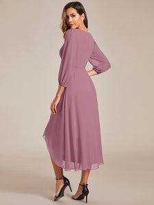 Color=Orchid | Long Sleeves Pleated Ruffles Chiffon Wholesale Wedding Guest Dresses-Orchid 