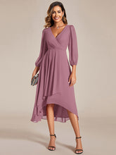 Load image into Gallery viewer, Color=Orchid | Long Sleeves Pleated Ruffles Chiffon Wholesale Wedding Guest Dresses-Orchid
