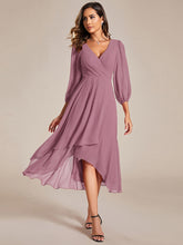 Load image into Gallery viewer, Color=Orchid | Long Sleeves Pleated Ruffles Chiffon Wholesale Wedding Guest Dresses-Orchid
