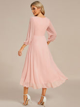 Load image into Gallery viewer, Color=Pink | Long Sleeves Pleated Ruffles Chiffon Wholesale Wedding Guest Dresses-Pink