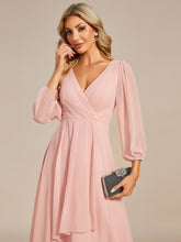 Load image into Gallery viewer, Color=Pink | Long Sleeves Pleated Ruffles Chiffon Wholesale Wedding Guest Dresses-Pink 