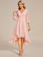 Load image into Gallery viewer, Color=Pink | Long Sleeves Pleated Ruffles Chiffon Wholesale Wedding Guest Dresses-Pink 