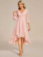 Load image into Gallery viewer, Color=Pink | Long Sleeves Pleated Ruffles Chiffon Wholesale Wedding Guest Dresses-Pink