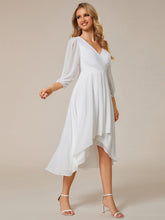 Load image into Gallery viewer, Color=White | Long Sleeves Pleated Ruffles Chiffon Wholesale Wedding Guest Dresses-White
