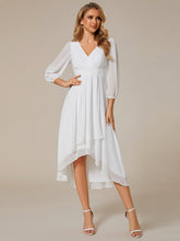 Load image into Gallery viewer, Color=White | Long Sleeves Pleated Ruffles Chiffon Wholesale Wedding Guest Dresses-White 