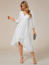 Load image into Gallery viewer, Color=White | Long Sleeves Pleated Ruffles Chiffon Wholesale Wedding Guest Dresses-White