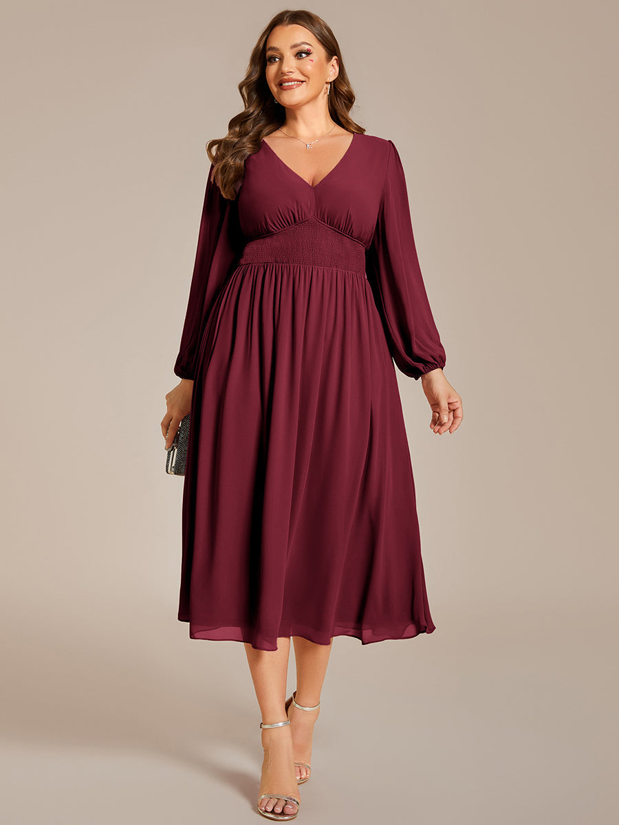 white christmas dresses Ever-Pretty Empire Waist Ruffles Sleeve V-Neck Midi Chiffon Semi Formal Dress Occasion Dress main image 0