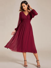 Load image into Gallery viewer, Knee Length Long Sleeves Chiffon Wholesale Wedding Guest Dresses#Color_Burgundy