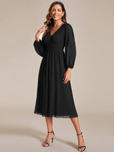 Load image into Gallery viewer, Knee Length Long Sleeves Chiffon Wholesale Wedding Guest Dresses#Color_Black