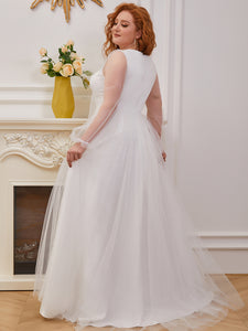 Color=Cream | Amazing Wholesale Plus Size Wedding Dress With Long Sleeve Eh00230-Cream 4