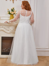 Load image into Gallery viewer, Color=Cream | Plus Size Wholesale Simple Tulle Wedding Dress With Long Sleeves-Cream 3