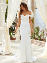 Load image into Gallery viewer, Color=Cream | Plain Wholesale Solid Color Off Shoulder Mermaid Wedding Dress-Cream 6