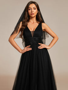 Color=Black | Backless A Line Sleeveless Wholesale Wedding Dresses with Deep V Neck EH0096A-Black 12