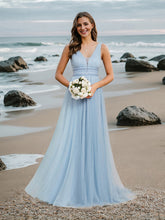 Load image into Gallery viewer, Color=Baby Blue | Backless A Line Sleeveless Wholesale Wedding Dresses with Deep V Neck EH0096A-Baby Blue 13