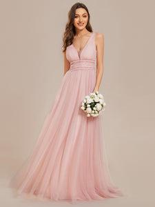 Color=Pink | Backless A Line Sleeveless Wholesale Wedding Dresses with Deep V Neck EH0096A-Pink 20