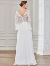 Load image into Gallery viewer, Color=White | Deep V Neck A Line Wholesale Wedding Dresses with Long Sleeves-White 3