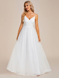 Elegant Spaghetti Straps Appliques Tulle Wholesale Wedding Dresses#Color_White