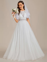 Load image into Gallery viewer, Elegant Hollow Lace Round Neck Wholesale Wedding Dresses#Color_White