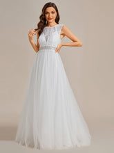 Load image into Gallery viewer, Elegant Hollow Lace Round Neck Wholesale Wedding Dresses#Color_White