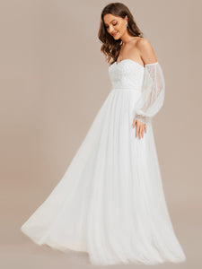 Color=White | Elegant Pure Sequins Mesh Beaded Sweetheart Neck Wholesale Wedding Dresses-White 4