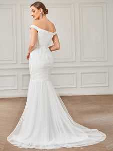 Color=White | Sleeveless Off Shoulders Fishtail Wholesale Wedding Dresses-White 2
