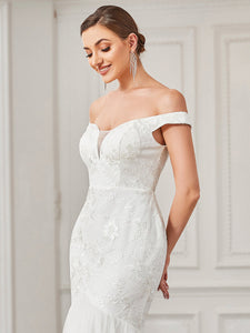 Color=White | Sleeveless Off Shoulders Fishtail Wholesale Wedding Dresses-White 6