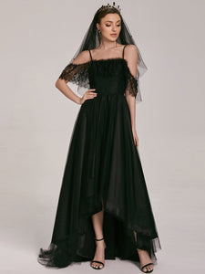 Color=Black | Splendid Floor Length Asymmetrical Hem Wholesale Wedding Dresses-Black 3