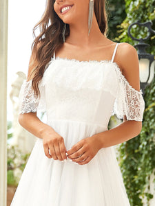 Color=Cream | Splendid Floor Length Asymmetrical Hem Wholesale Wedding Dresses-Cream 5