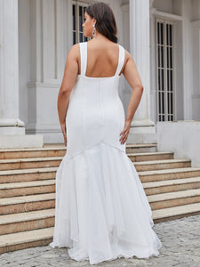 Color=Cream | Sleeveless V Neck Fishtail Silhouette Wholesale Wedding Dresses-Cream 2