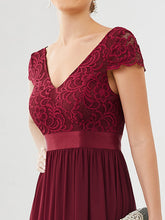 Load image into Gallery viewer, Color=Burgundy | Deep V Neck A Line Cover Sleeves Wholesale Bridesmaid Dresses-Burgundy 5