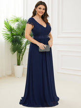 Load image into Gallery viewer, Color=Navy Blue | Deep V Neck A Line Cover Sleeves Wholesale Bridesmaid Dresses-Navy Blue 3