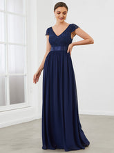 Load image into Gallery viewer, Color=Navy Blue | Deep V Neck A Line Cover Sleeves Wholesale Bridesmaid Dresses-Navy Blue 4
