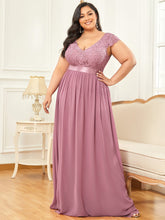Load image into Gallery viewer, Color=Orchid | Deep V Neck A Line Cover Sleeves Wholesale Bridesmaid Dresses-Orchid 1