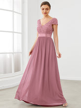 Load image into Gallery viewer, Color=Orchid | Deep V Neck A Line Cover Sleeves Wholesale Bridesmaid Dresses-Orchid 3