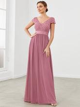 Load image into Gallery viewer, Color=Orchid | Deep V Neck A Line Cover Sleeves Wholesale Bridesmaid Dresses-Orchid 4