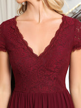 Load image into Gallery viewer, Color=Burgundy | Wholesale Mother of Bridesmaid Dresses with Deep V Neck Short Sleeves-Burgundy 5