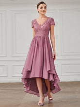 Load image into Gallery viewer, Color=Orchid | Wholesale Mother of Bridesmaid Dresses with Deep V Neck Short Sleeves-Orchid 1